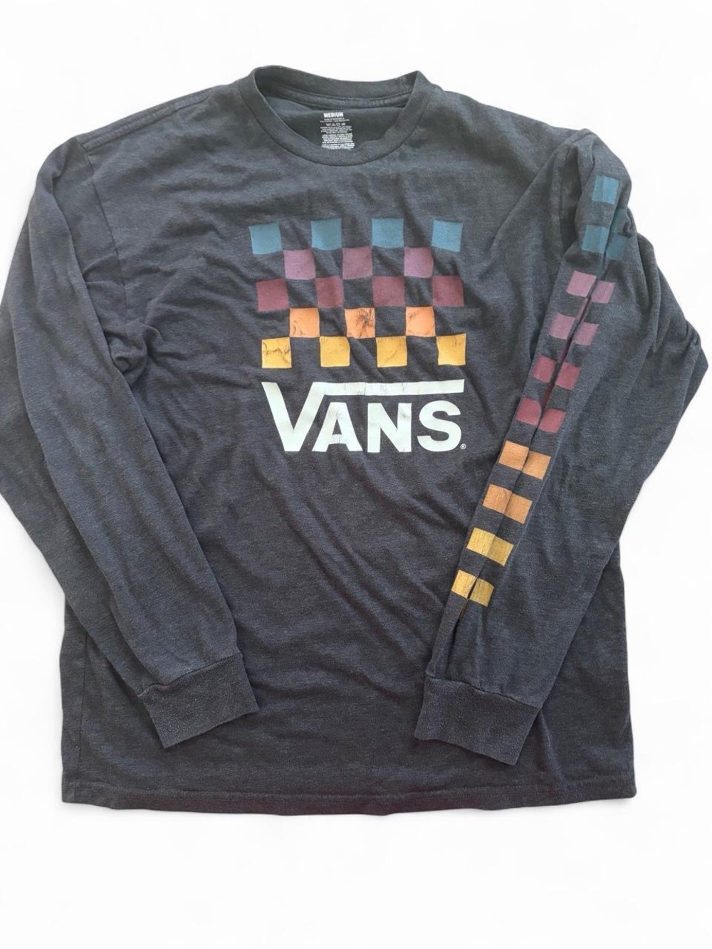 Vans Men's Long Sleeve Graphic Tee - Gray / Ombre Checkerboard Logo Size M